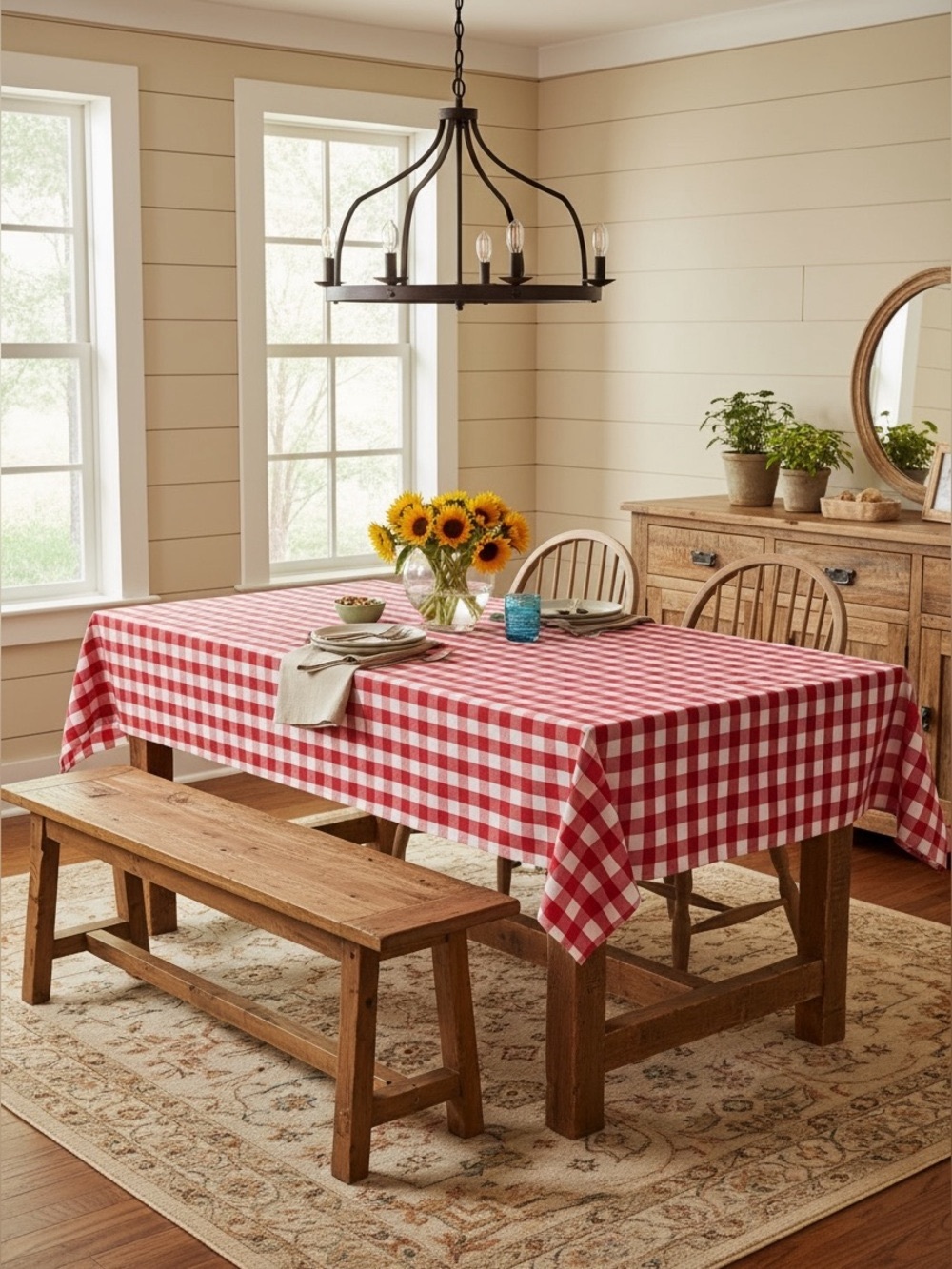 Red & White Gingham Check Tablecloth SpillProof Cloth Indoor Outdoor 60x84” NWT